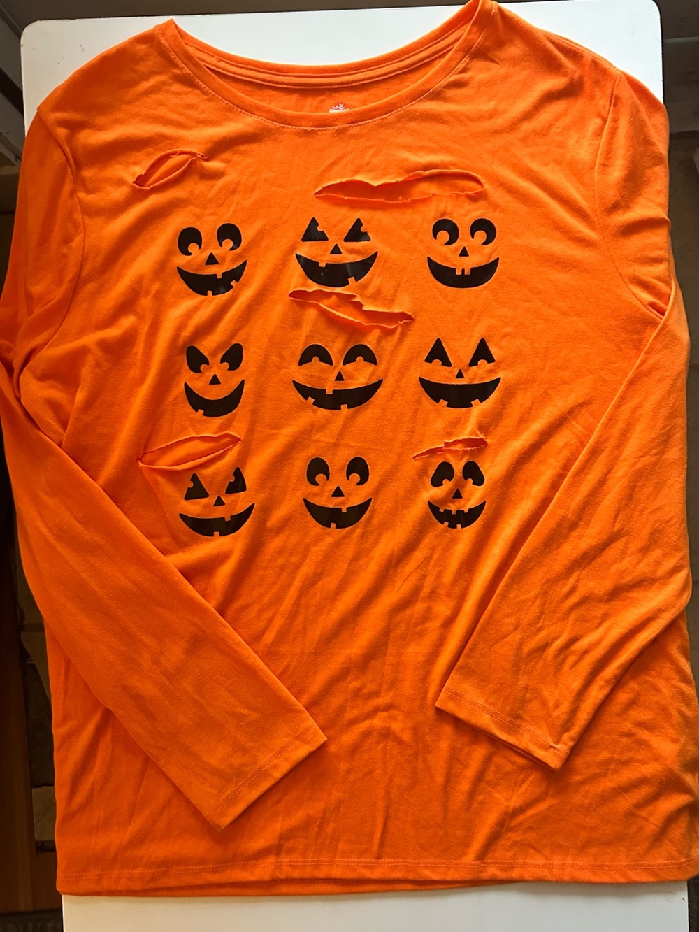 Celebrate It Orange Long Sleeve Halloween Pumpkin Face Tee